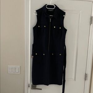 Sharagano Navy Sleeveless Zip-Front Midi Dress